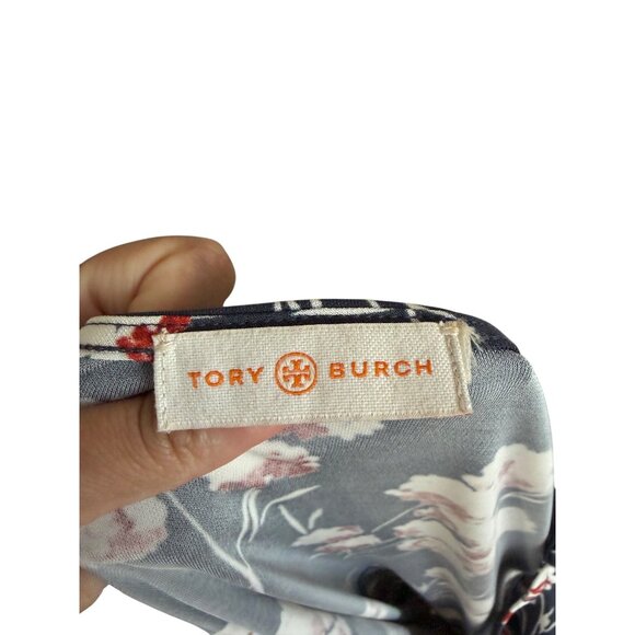 TORY BURCH Navy Gray Floral MIDI Dress Size 10 - Picture 4 of 8